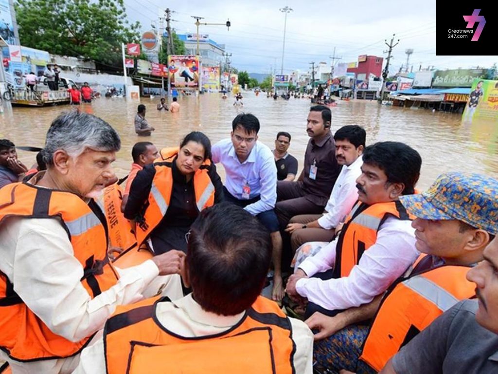 “Live Updates: Andhra Pradesh and Telangana Rain – Chandrababu Naidu Visits Flood-Affected Areas in Vijayawada”